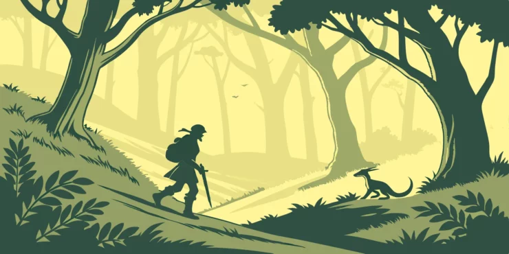RPG companions adventuring in a mystical forest.