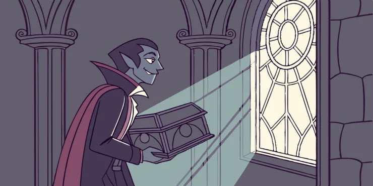 Astarion, a vampire, bathed in sunlight, holding a mysterious box.