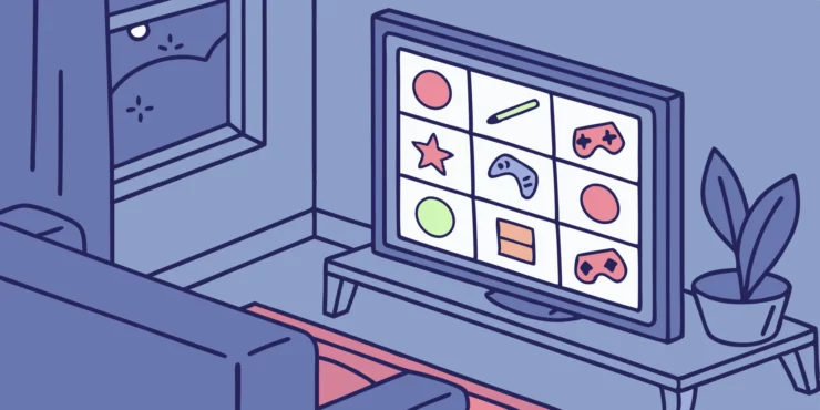 Gamer summarizing paragraph on TV screen in cozy living room.