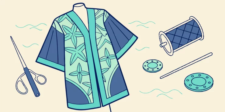 Cosplayer sewing Wavemother robe details.