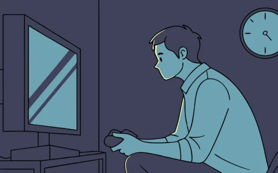 Gamer focused on a challenging no-rest RPG run.