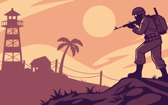 Rebirth Island soldier with rifle at sunset.