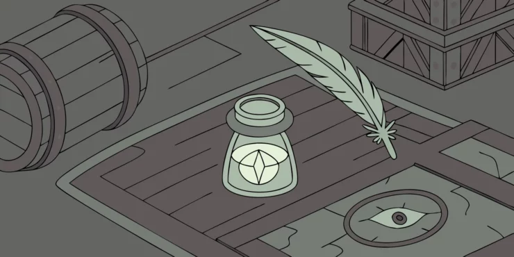 Volo's Ersatz Eye ingredients: jar, feather, and eye symbol.