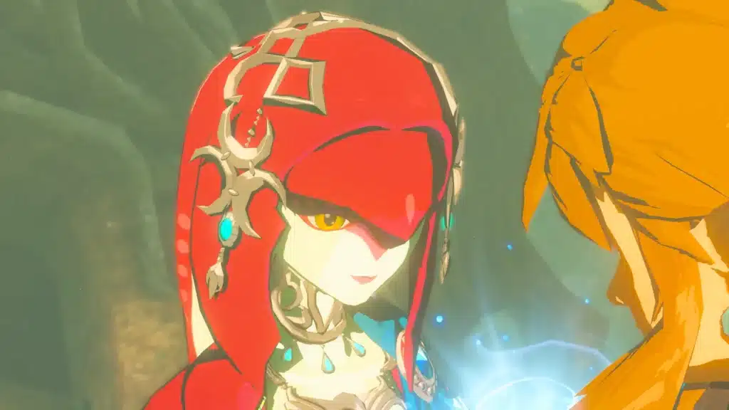 Close up of Mipha, the Zora Champion, with a glowing healing light in Breath of the Wild