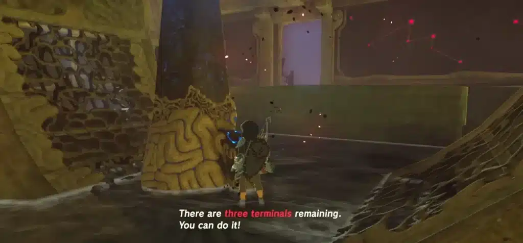 Link inside Divine Beast Vah Ruta as Mipha's voice says there are three terminals remaining