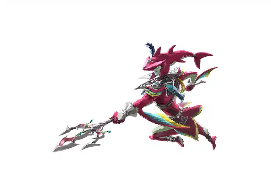 Official Tears of the Kingdom artwork of Prince Sidon lunging forward with his trident
